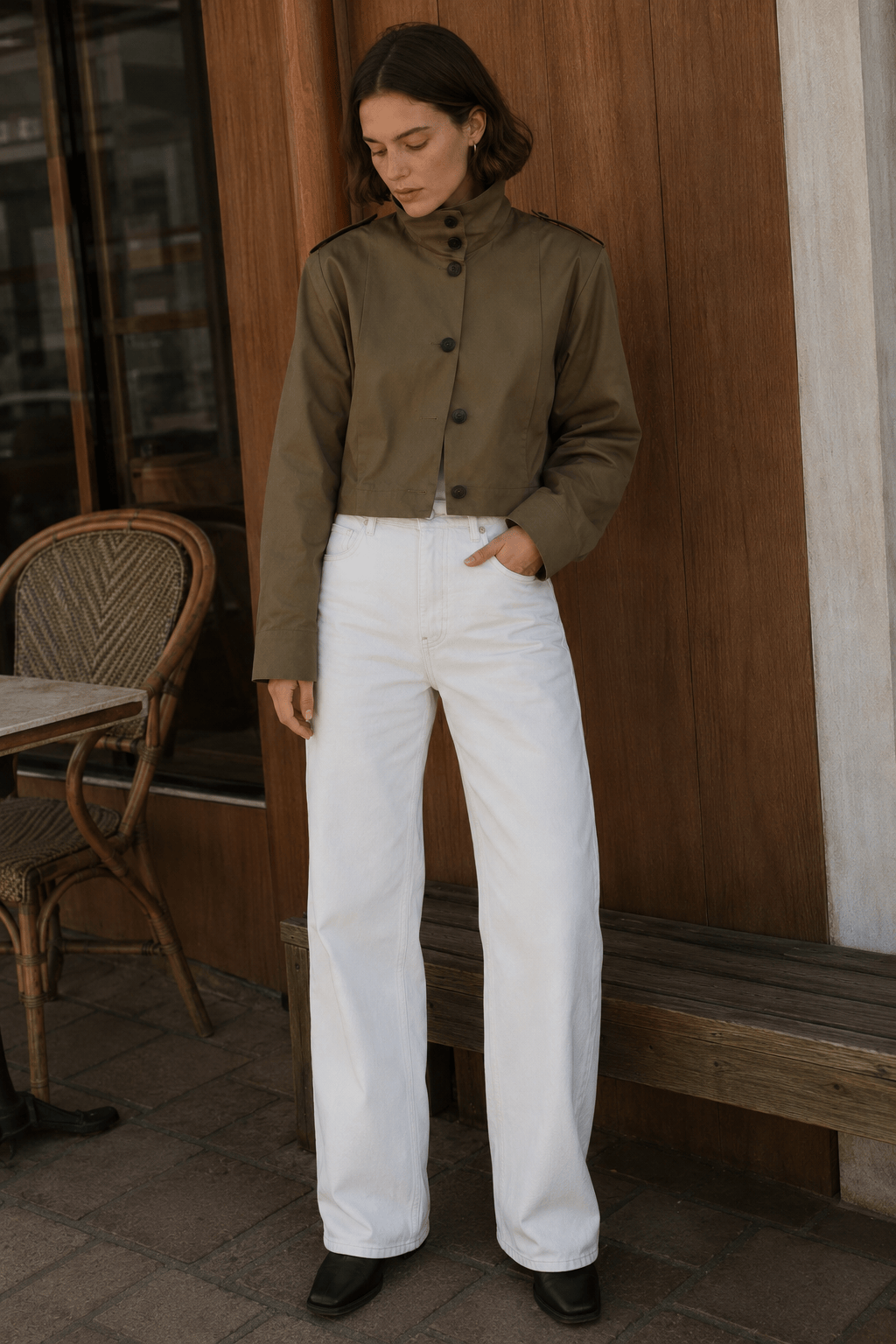 Pleated Collar Long Sleeve Jacket