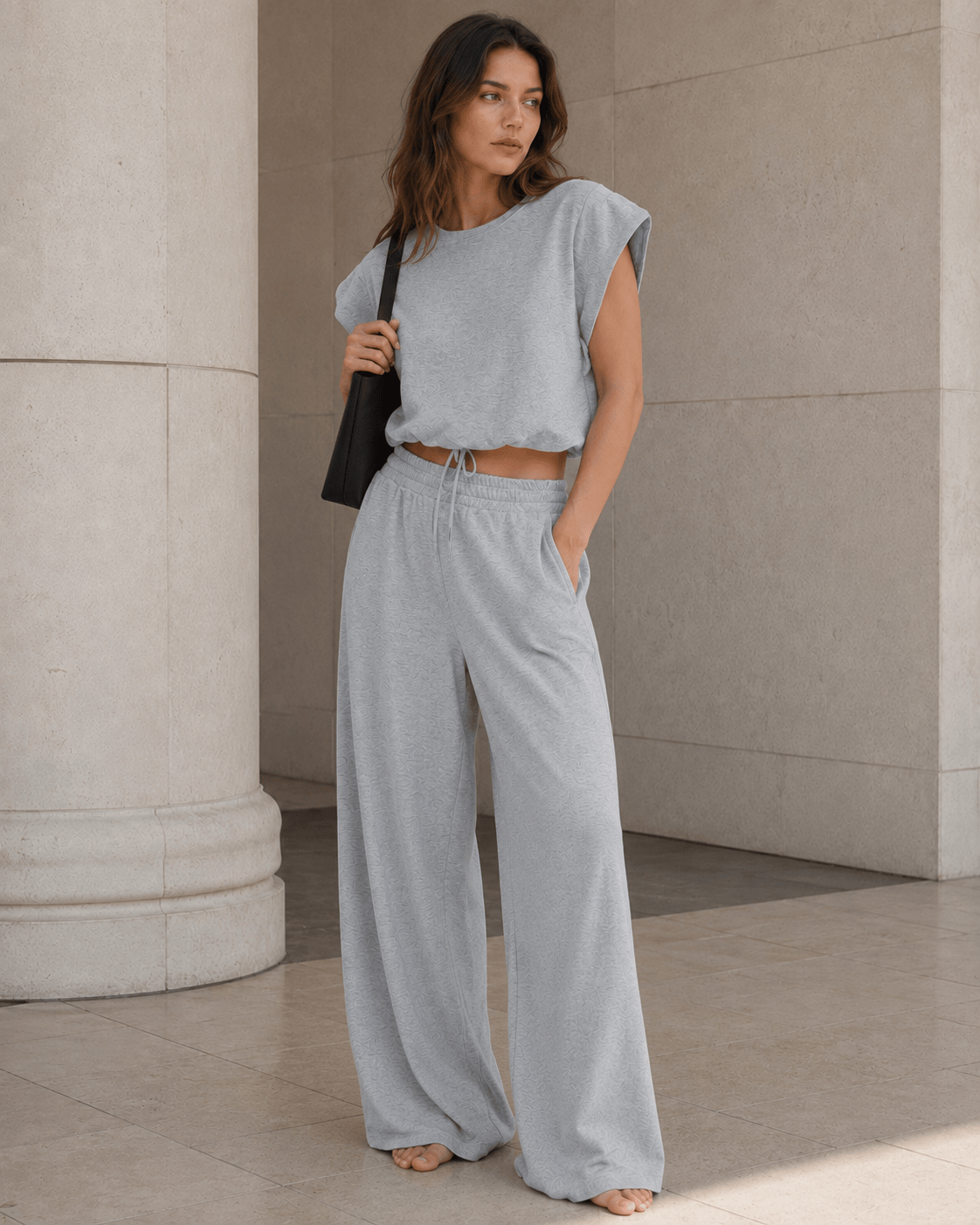 Sleeveless Pullover Wide Leg Pants Two Piece Set