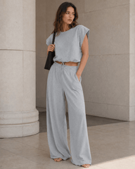Sleeveless Pullover Wide Leg Pants Two Piece Set