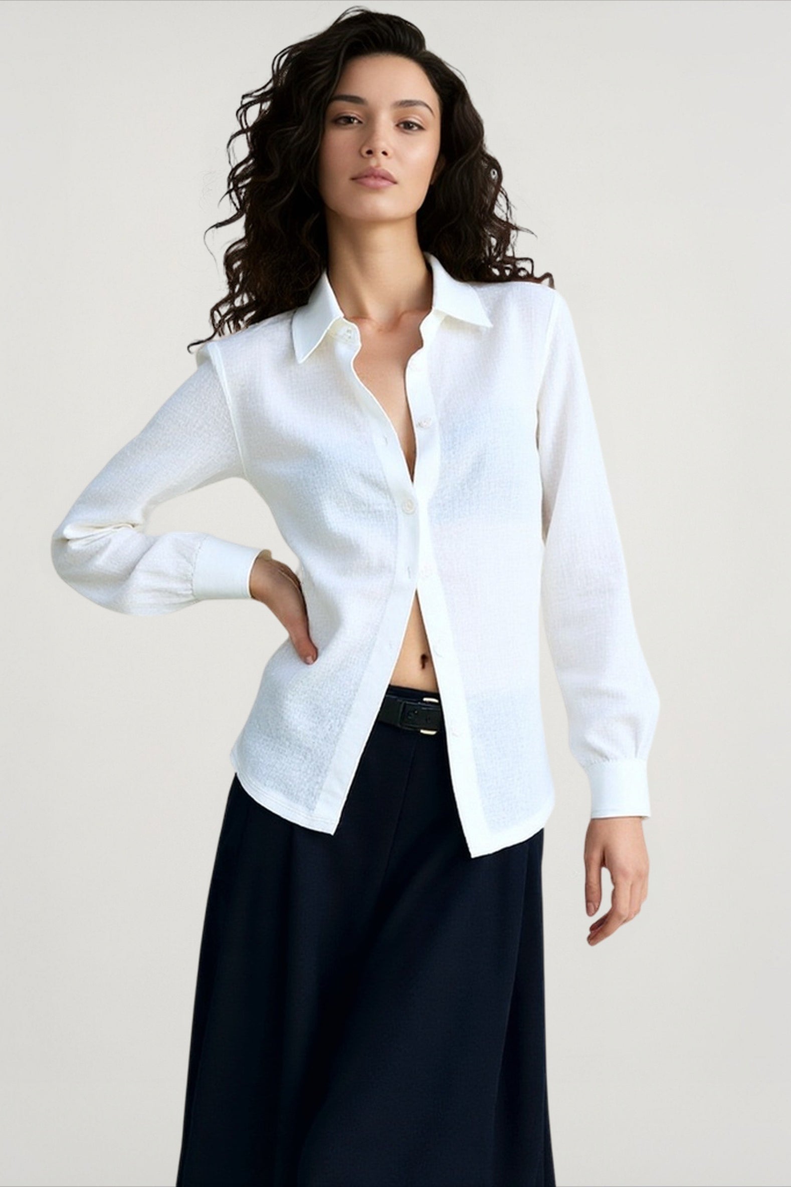 Linen Sheer Button Down Blouse