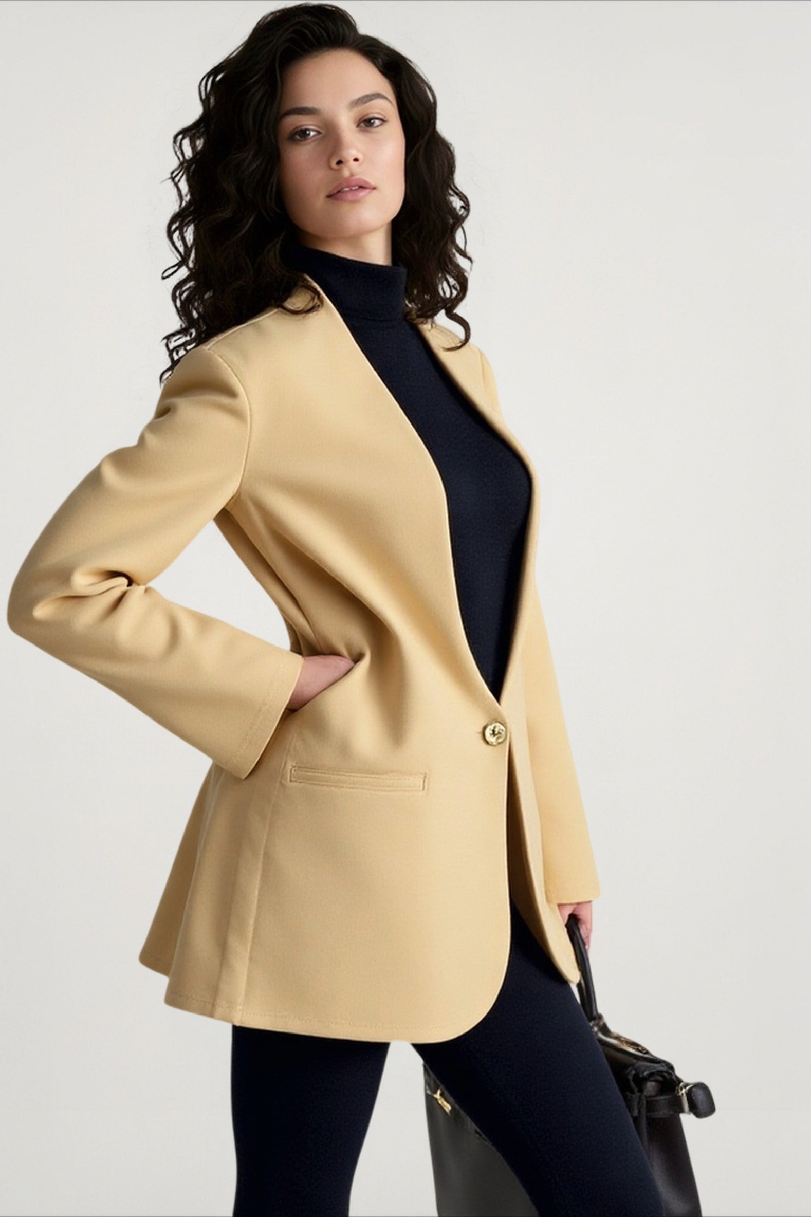 Solid V-Neck Minimalist Office Blazer