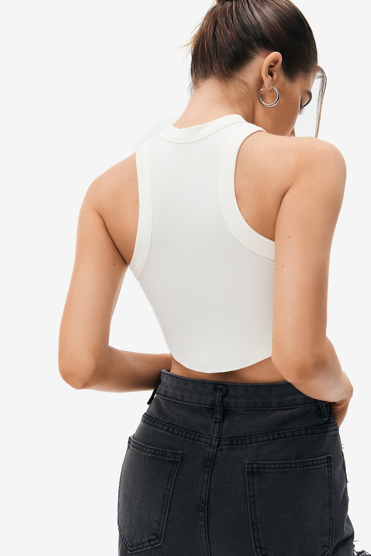 Racerback Curved Hem Crop Tank Top