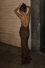 Lace Print Deep V Backless Cami Maxi Dress