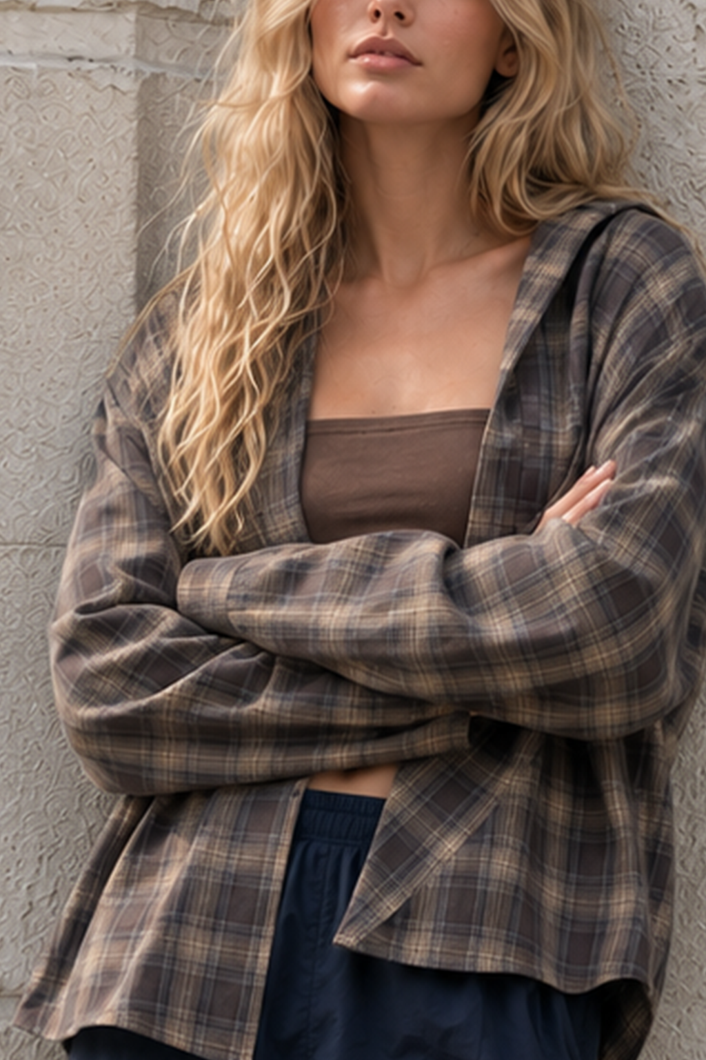 Plaid Collared Asymmetrical Chic Blouse