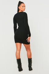 Janette Black Knitted Mini Dress With Tie Front