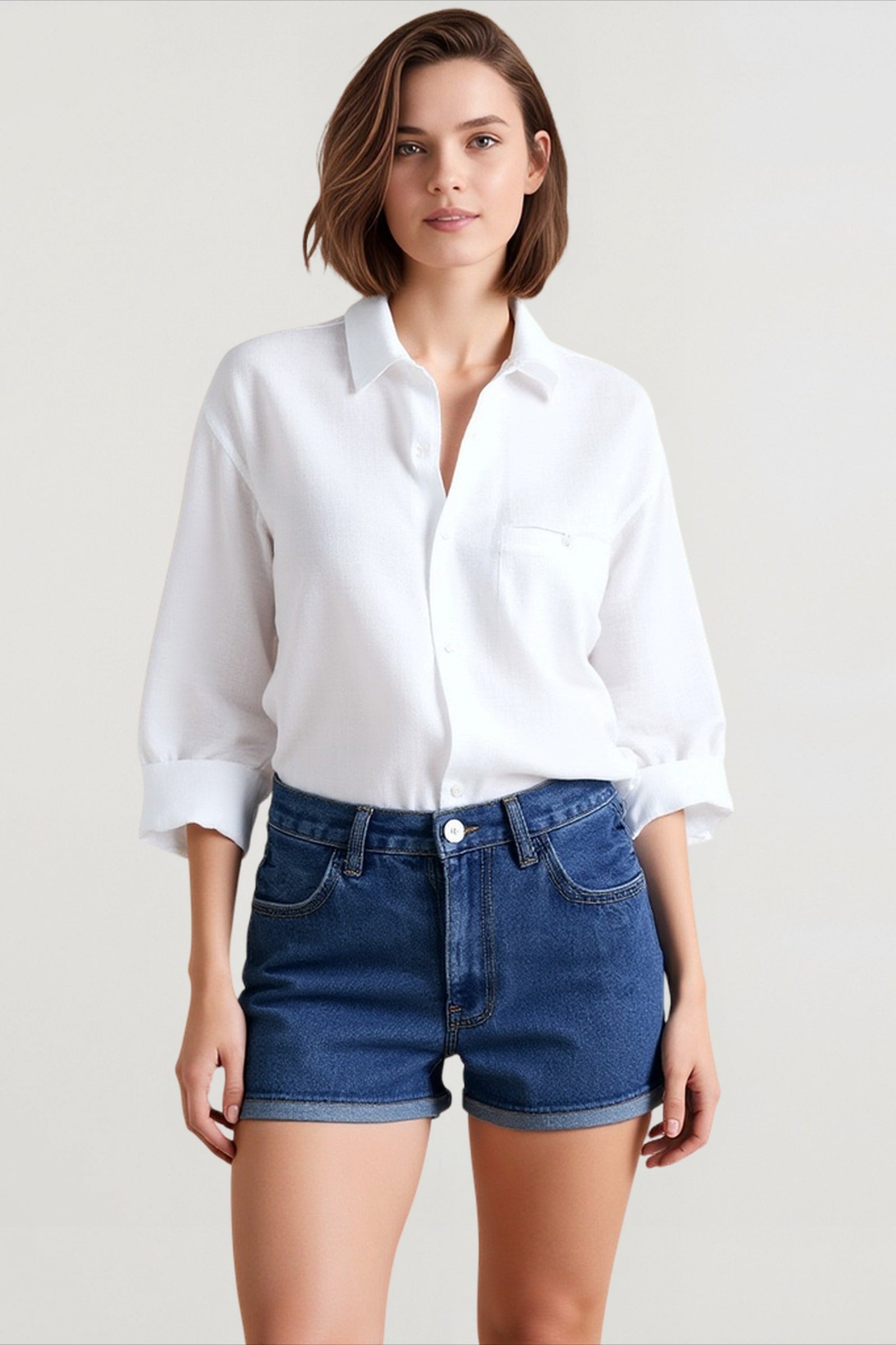 Linen Long Sleeve Pleated Blouse