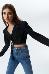 Asymmetrical Neck Long Sleeve Blazer Without Bra
