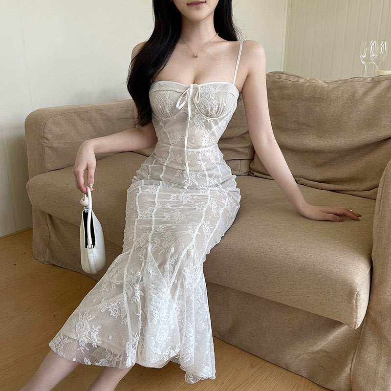 Sheer Lace Fishtail Gown
