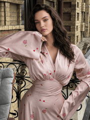 Satin Floral V Neck Flared Hem Maxi Dress