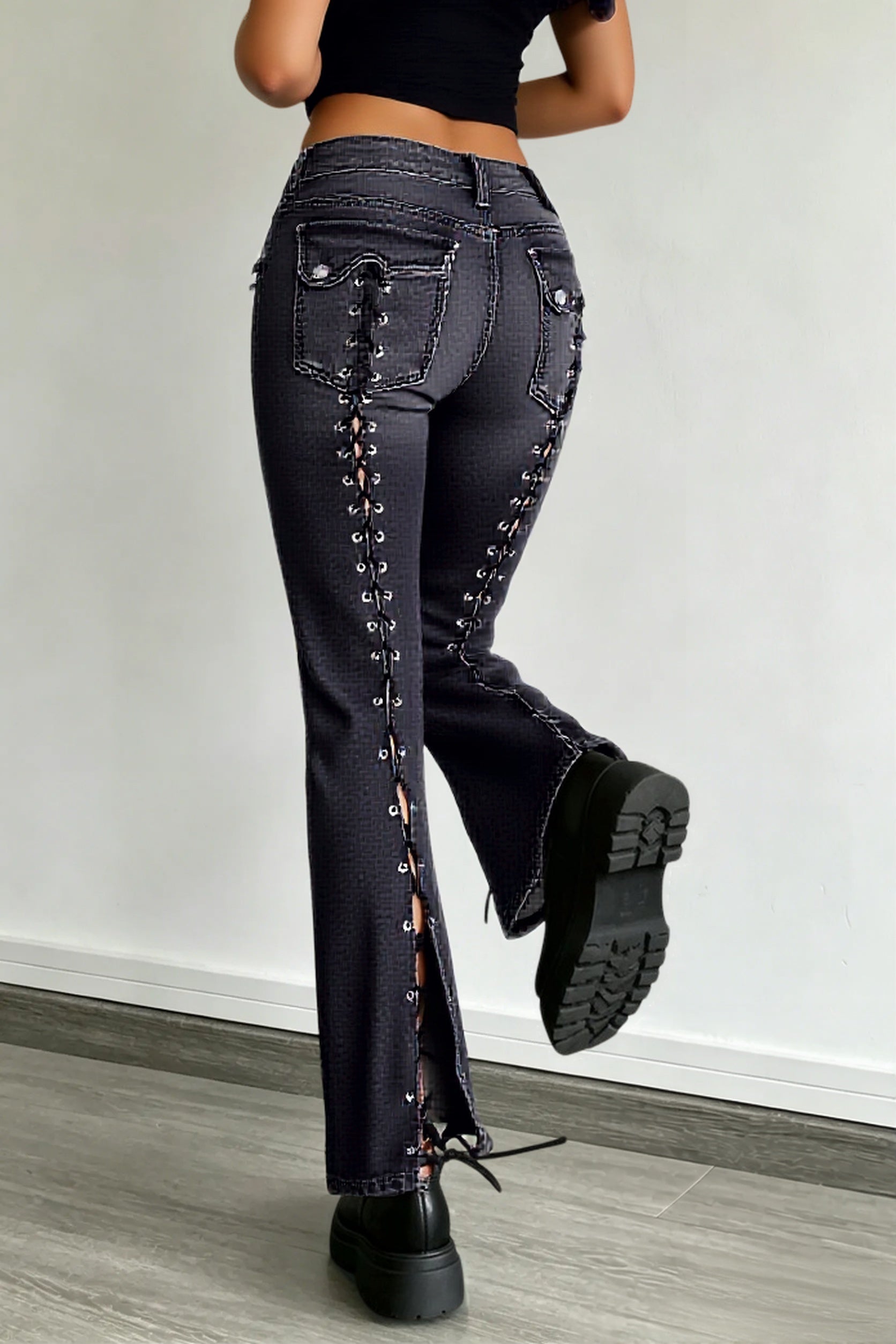 Open Back Lace Up Y2K Flare Jeans
