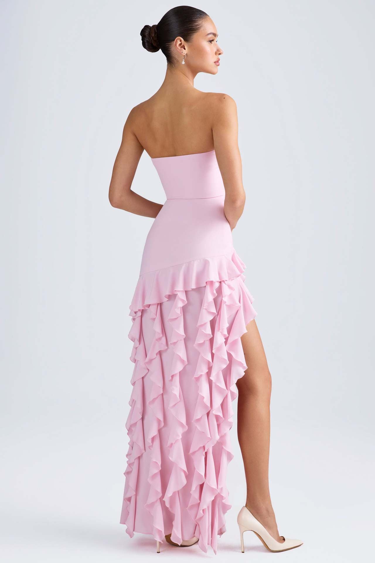 Ruffle-Trim Strapless Gown