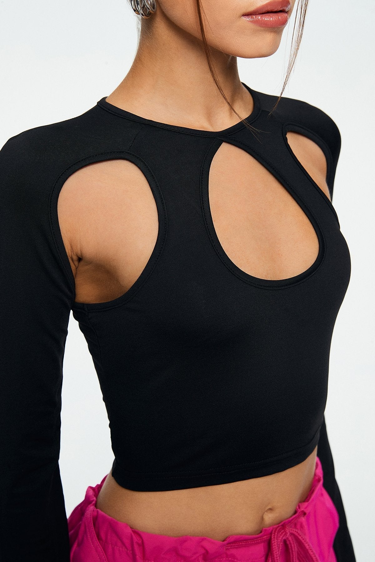 Solid Cut Out Thumb Hole Long Sleeve Top