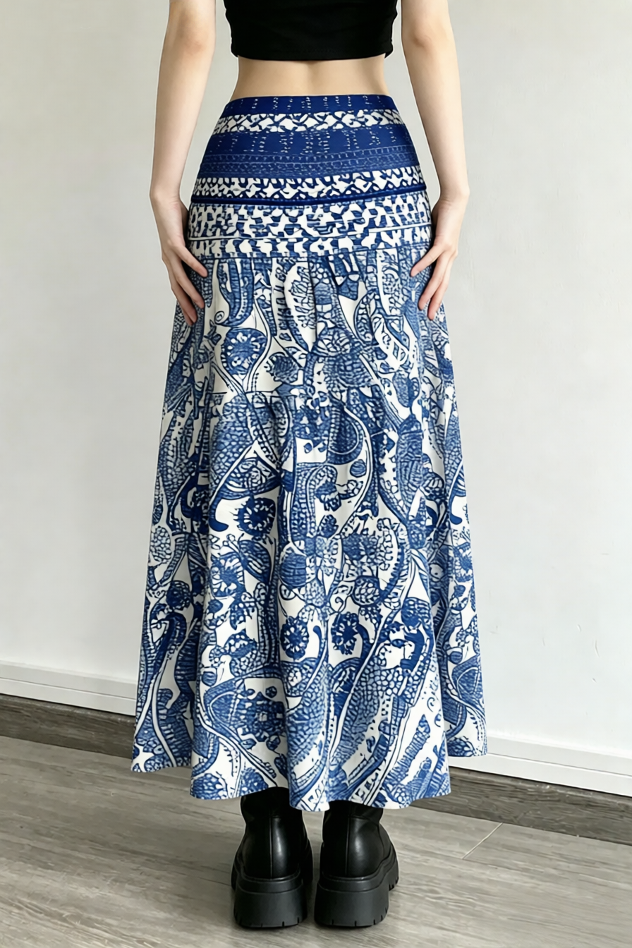 Casual Boho Printed Long Skirt