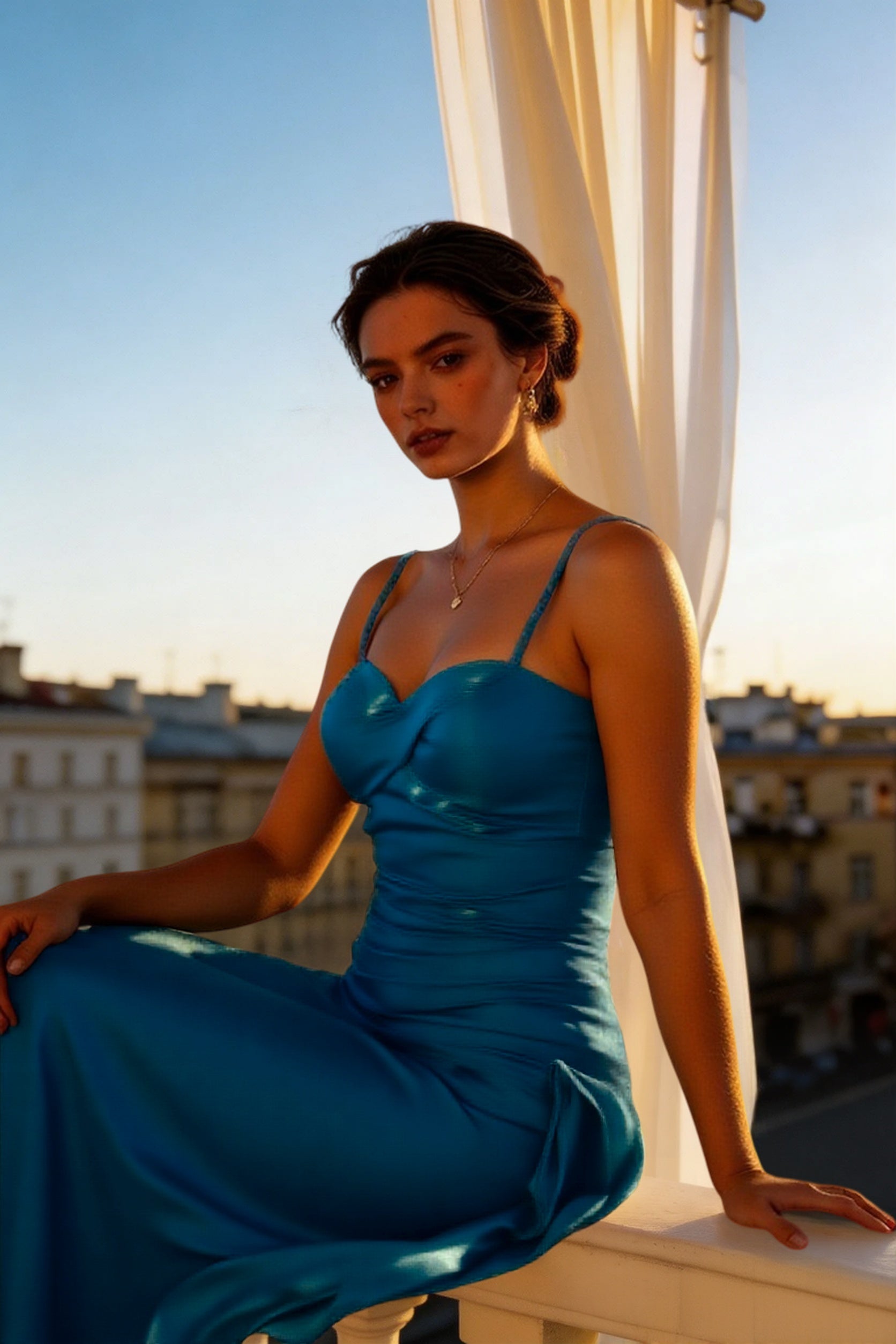 Satin Ruffle Trim Party Dress