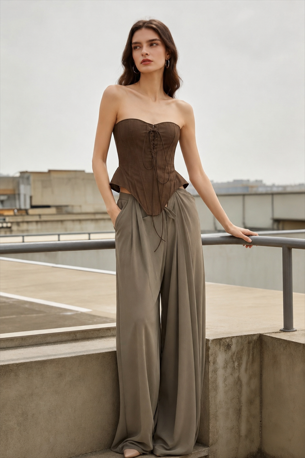 Tie Strapless High Waist Color Block Patchwork Maxi Dress