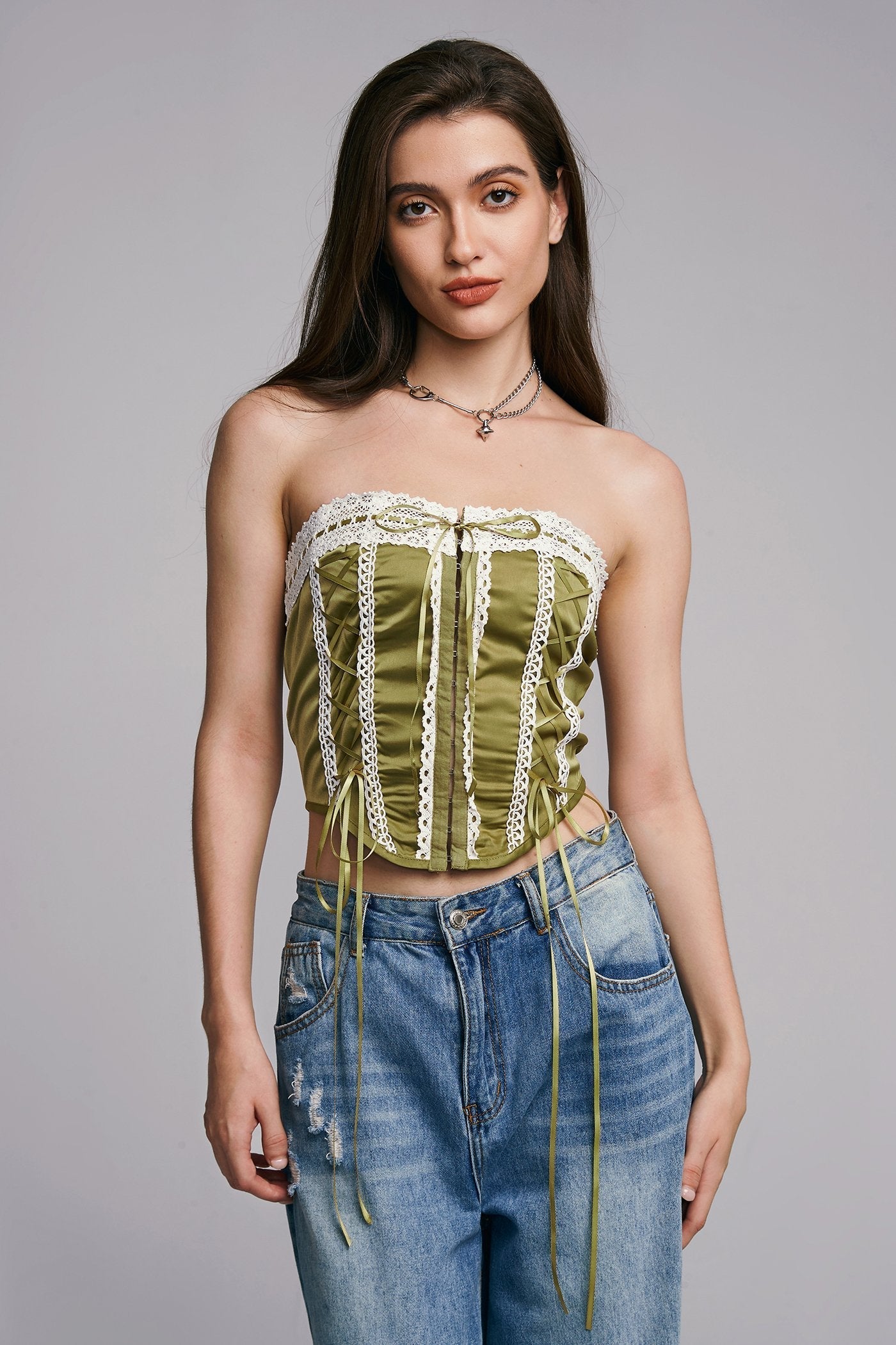 Off Shoulder Lace Up Curved Hem Corset Top