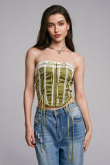Off Shoulder Lace Up Curved Hem Corset Top