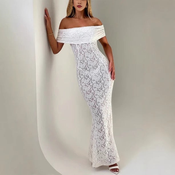 Lace Backless Dress With Shawl