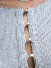 Pearl Button Cutout Skinny Top