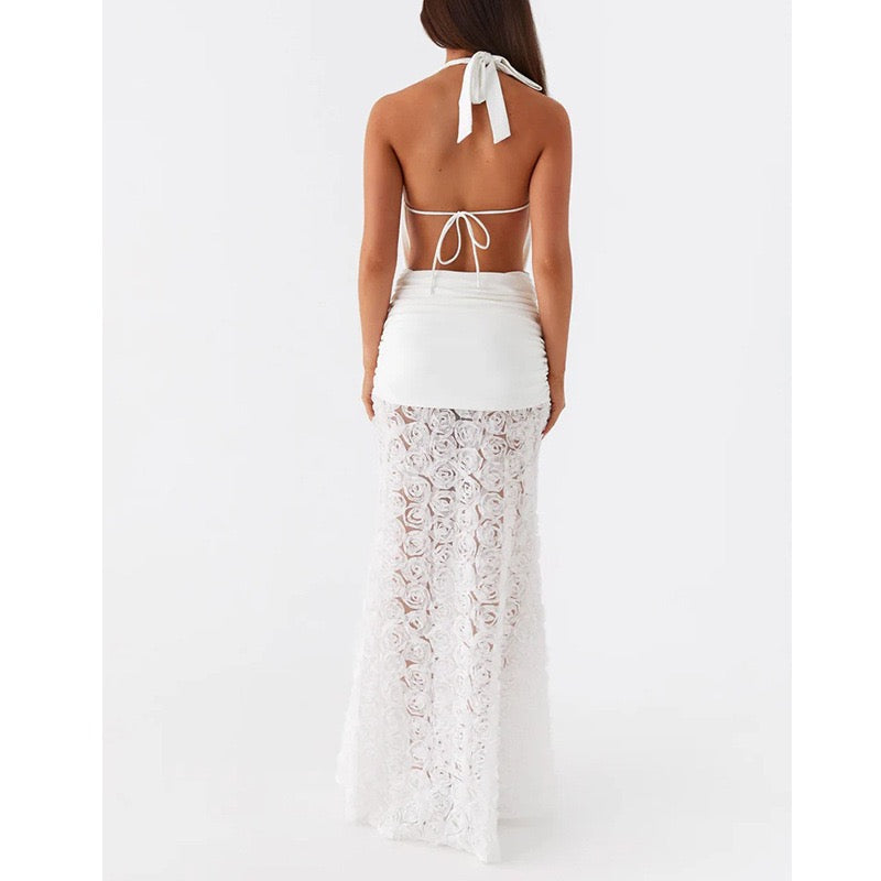 Halter Neck Floral Lace Dress