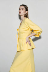 Linen Puff Sleeve Button Down Vacation Set