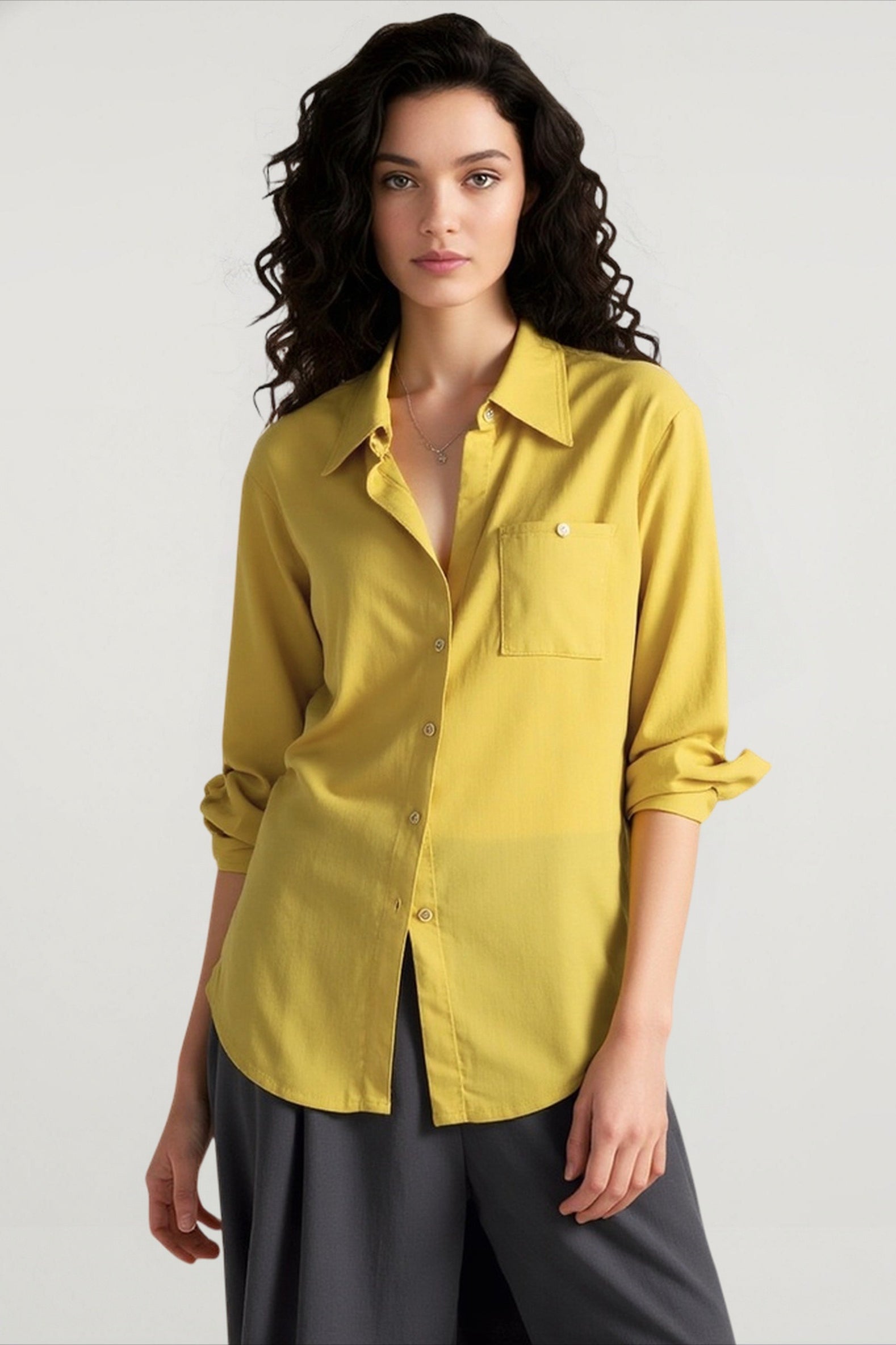 Linen Blend Long Sleeve Blouse