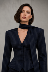Vintage Striped V-neck Slim Two Piece Set