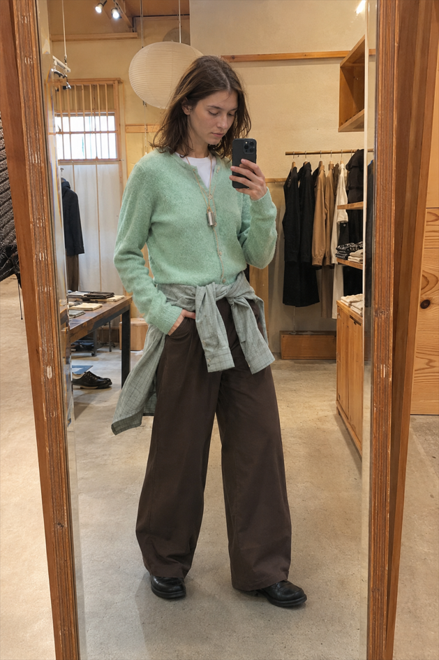 Green Wool Blend Crew Neck Knit Cardigan