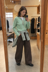 Green Wool Blend Crew Neck Knit Cardigan