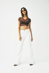 Lettuce Trim Hook And Eye Mesh Textured Crop Top With Bra