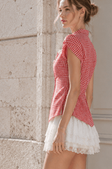 Versatile Red White Plaid Blouse