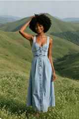 Washed Button Front Cami Denim Dress