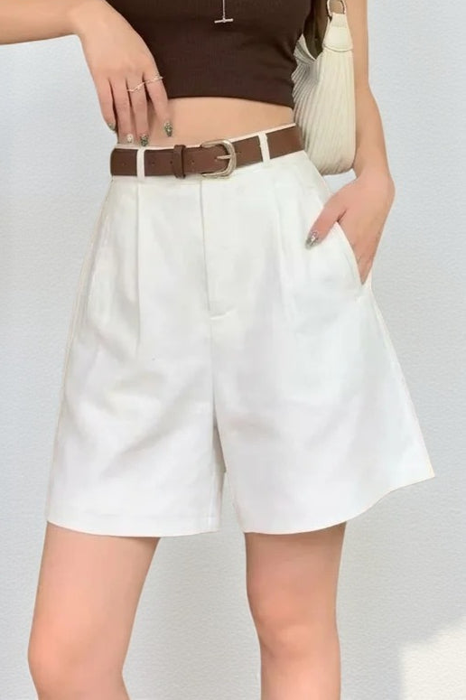White Linen Blazer Style Loose Shorts