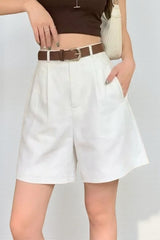 White Linen Blazer Style Loose Shorts