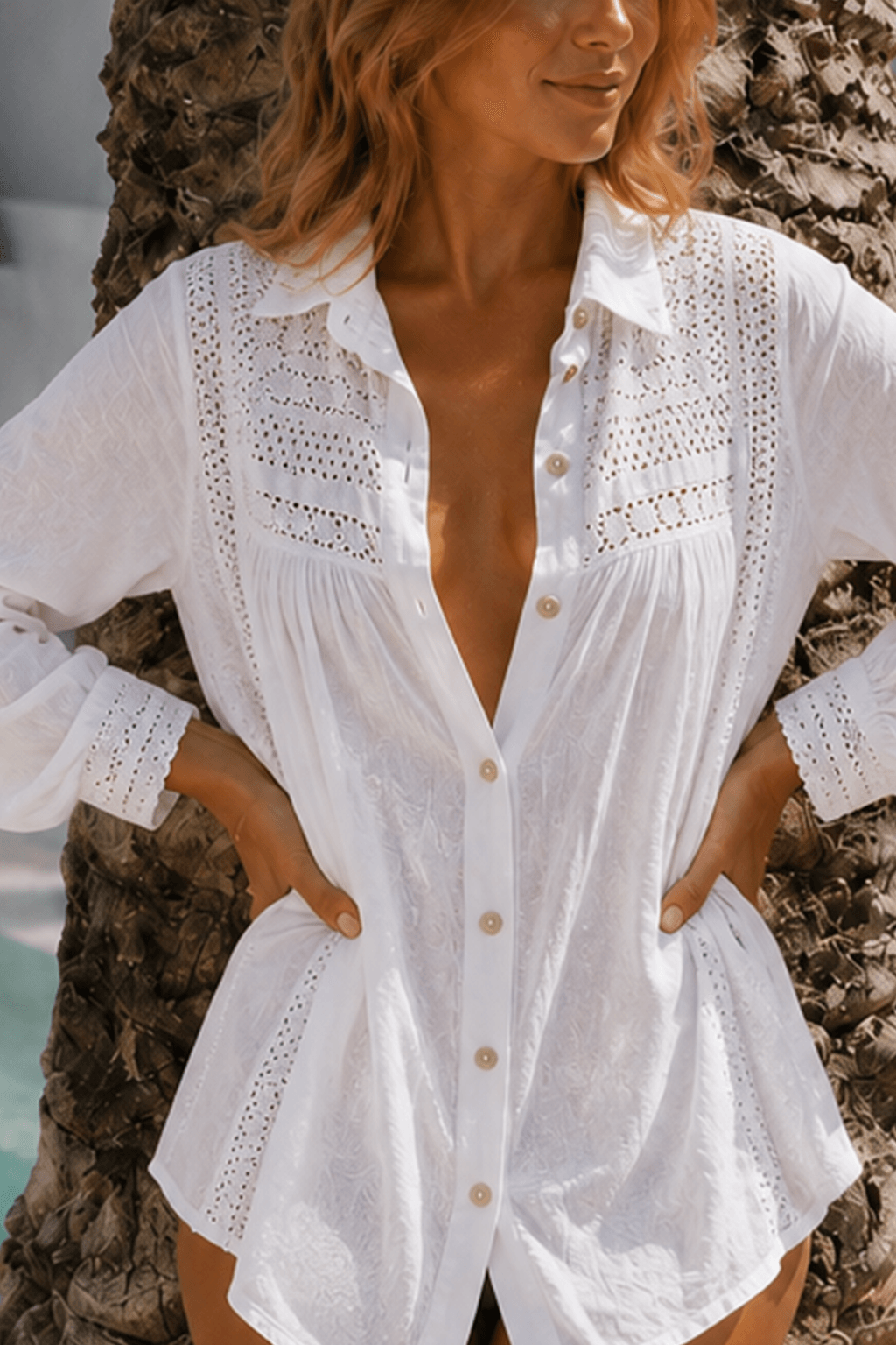 Turn-Down Collar Solid Bikini Cover Up