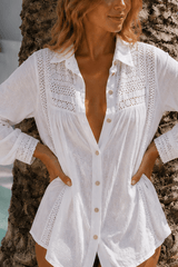 Turn-Down Collar Solid Bikini Cover Up