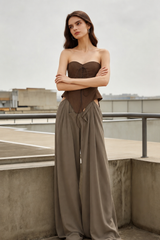 Tie Strapless High Waist Color Block Patchwork Maxi Dress