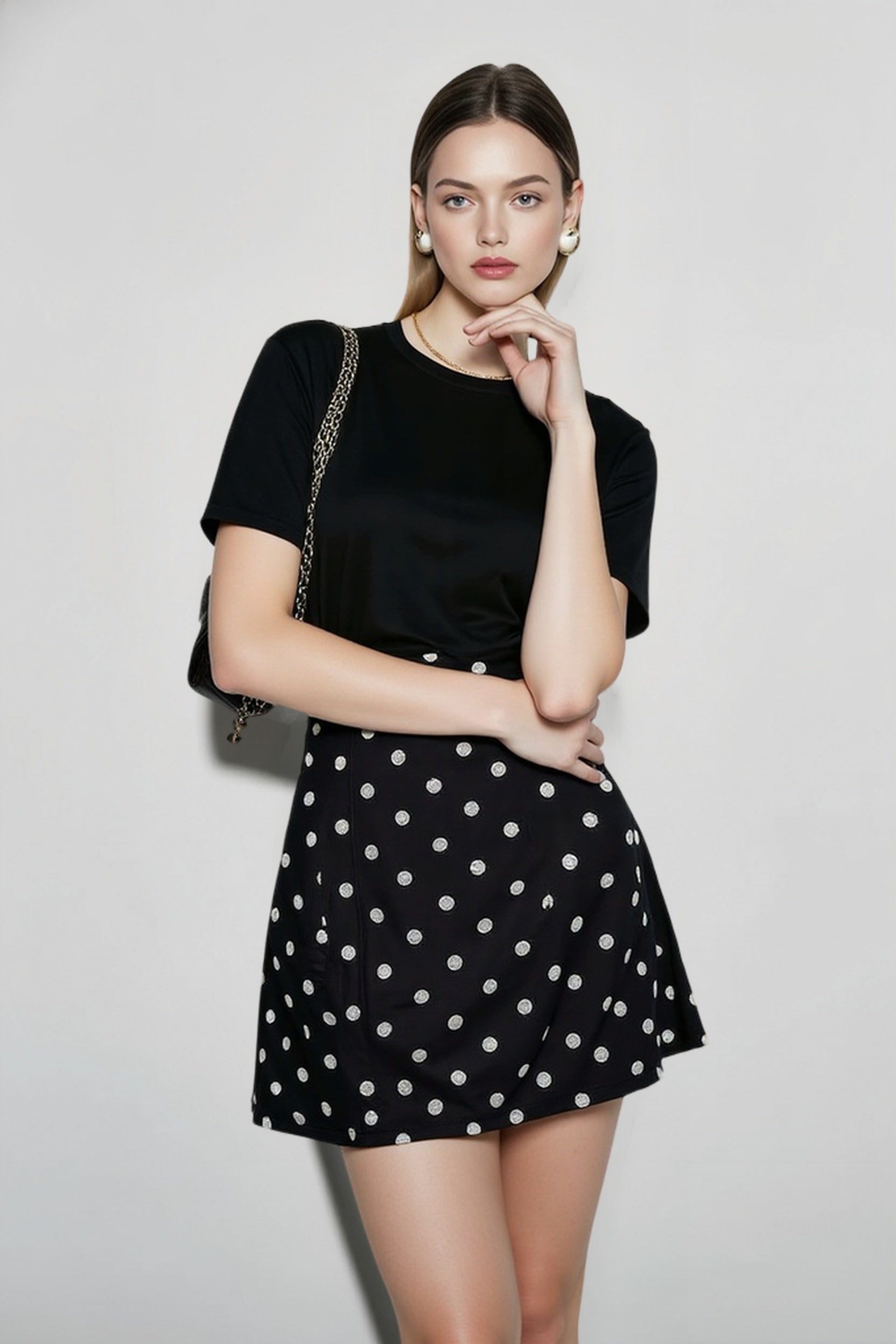 French Style High-Waisted Polka Dot Mini Skirt