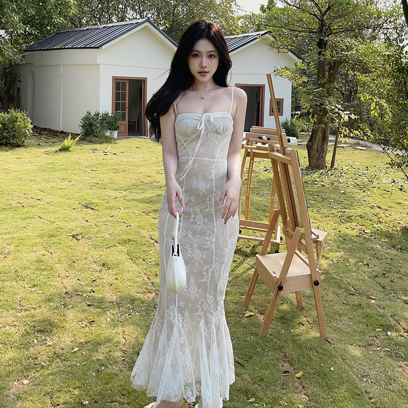 Sheer Lace Fishtail Gown