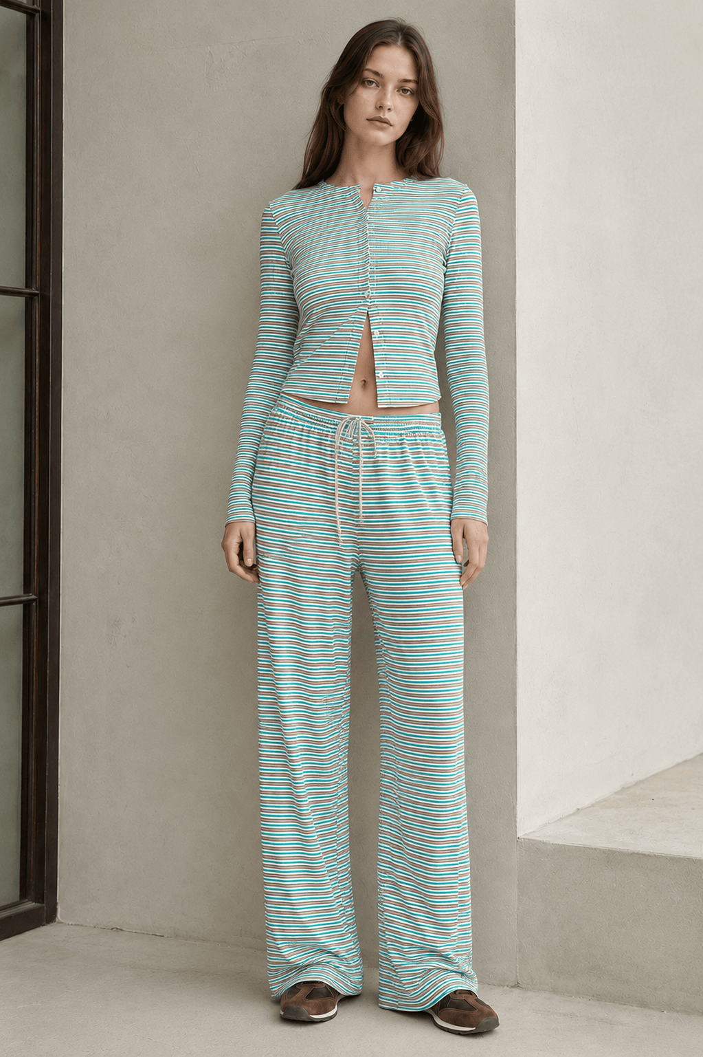Stripe Button Cord Easy Two Piece Set