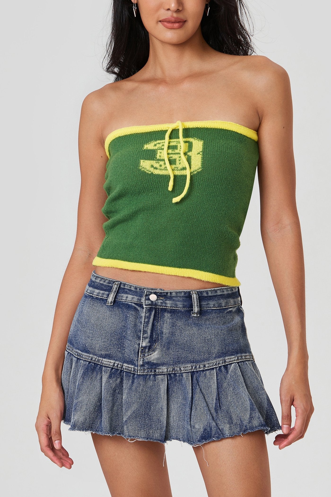 Low Waist Washed Pleated Mini Skirt