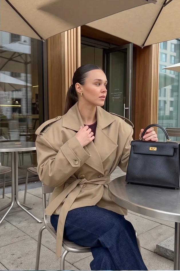 Fashionable Belted Trench Jacket
