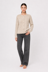 Soft Gray Vintage Shell-Button Knit Cardigan