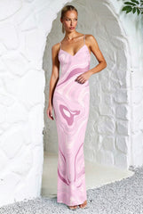 Printed Satin Cami Slit Silk Dress