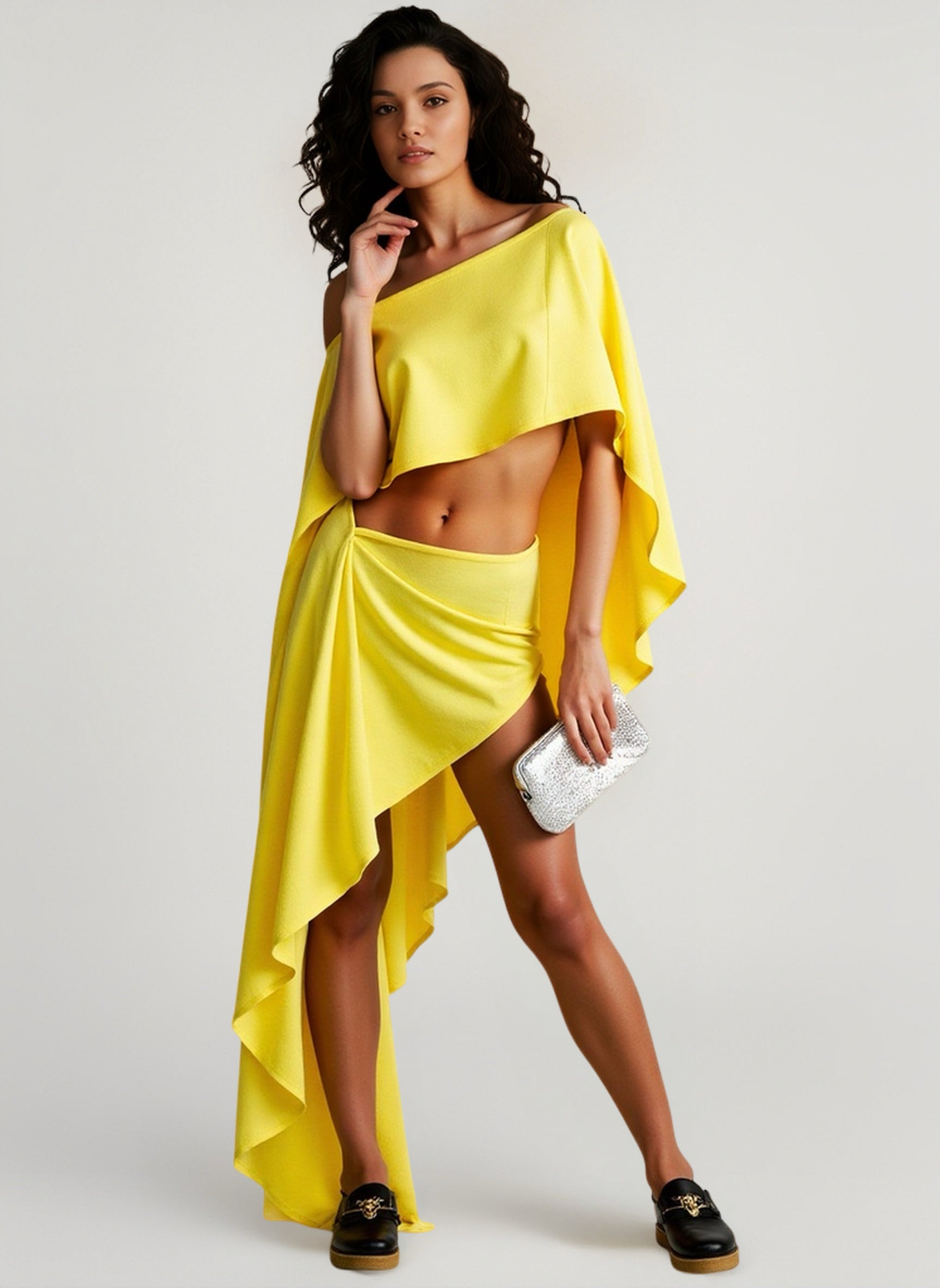 Solid Asymmetric Crop Top Relaxed Vacation Set