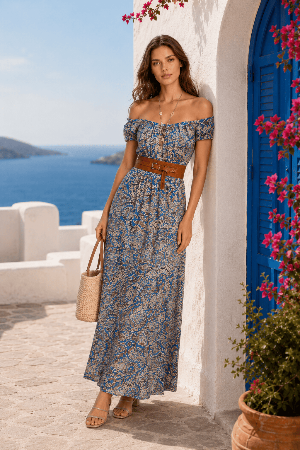 Bohemian Off-shoulder Short Sleeve Maxi Dress