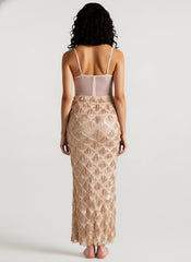 Elegant Spaghetti Strap A-Line Bodycon Maxi Sequin Dress