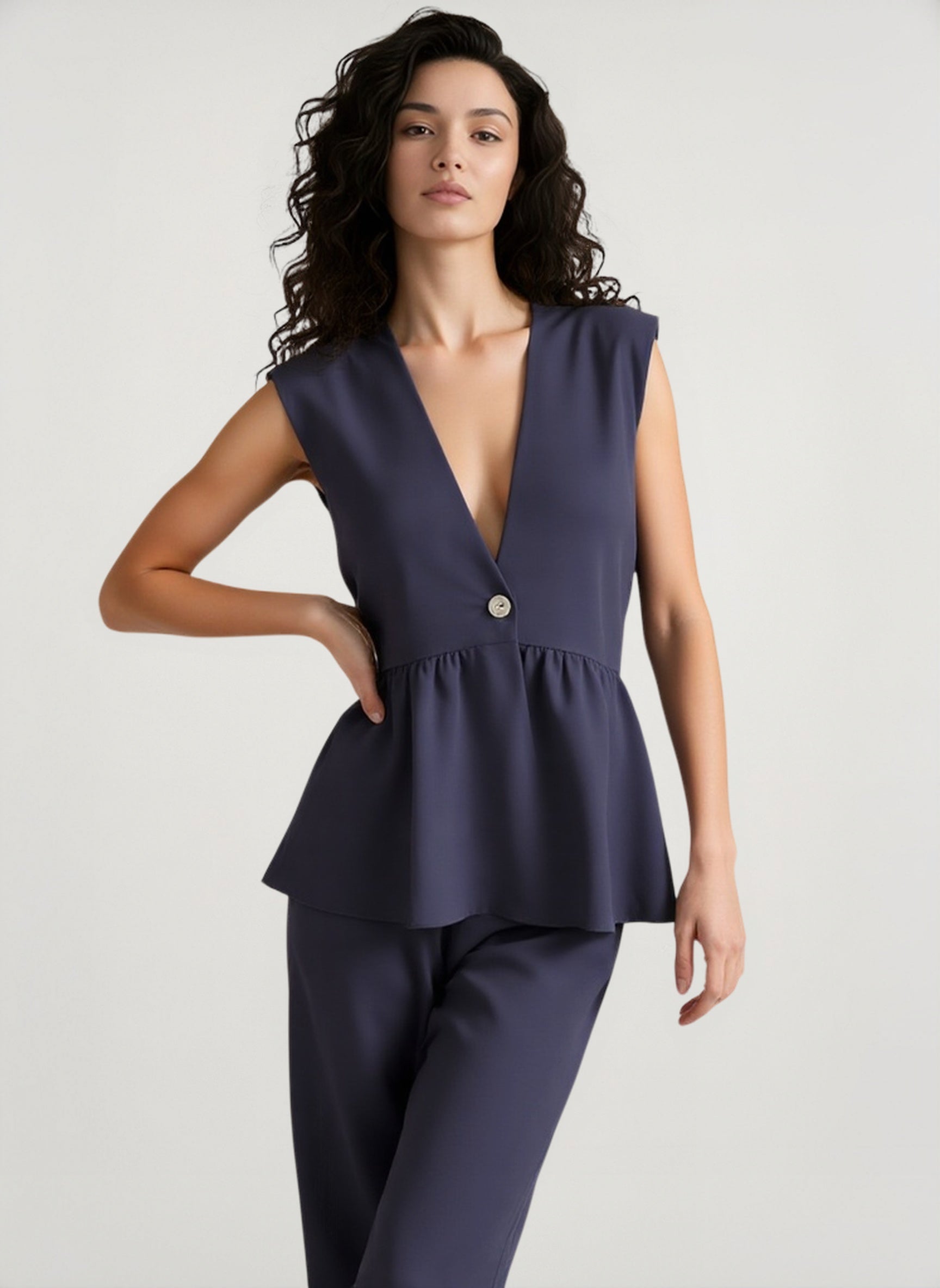 Cotton V Neck Sleeveless Vest Pants Two Piece Set