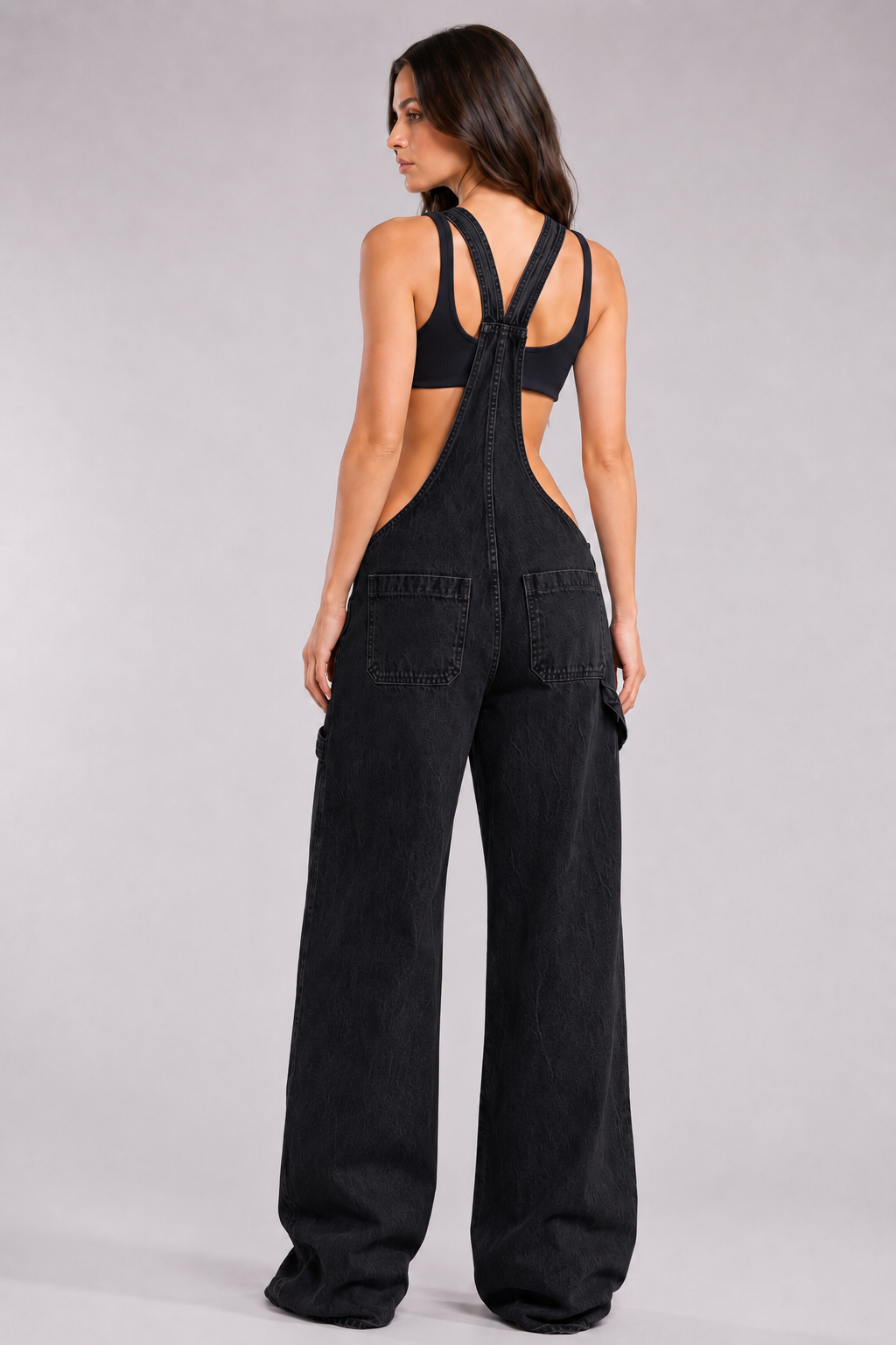 Low Rise Wide Leg Overall Jeans