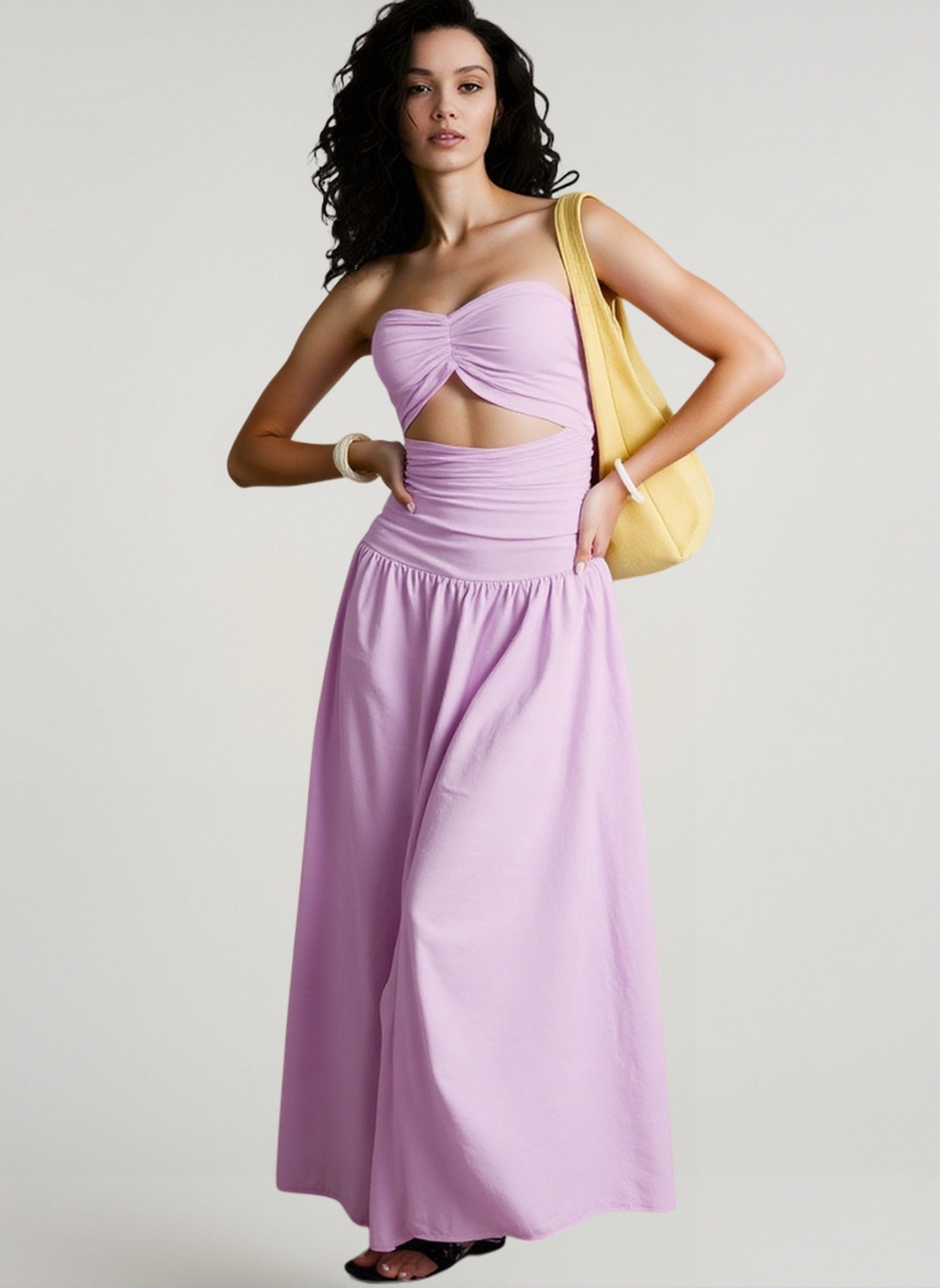 Solid Tube Cutout Sexy Vacation Dress